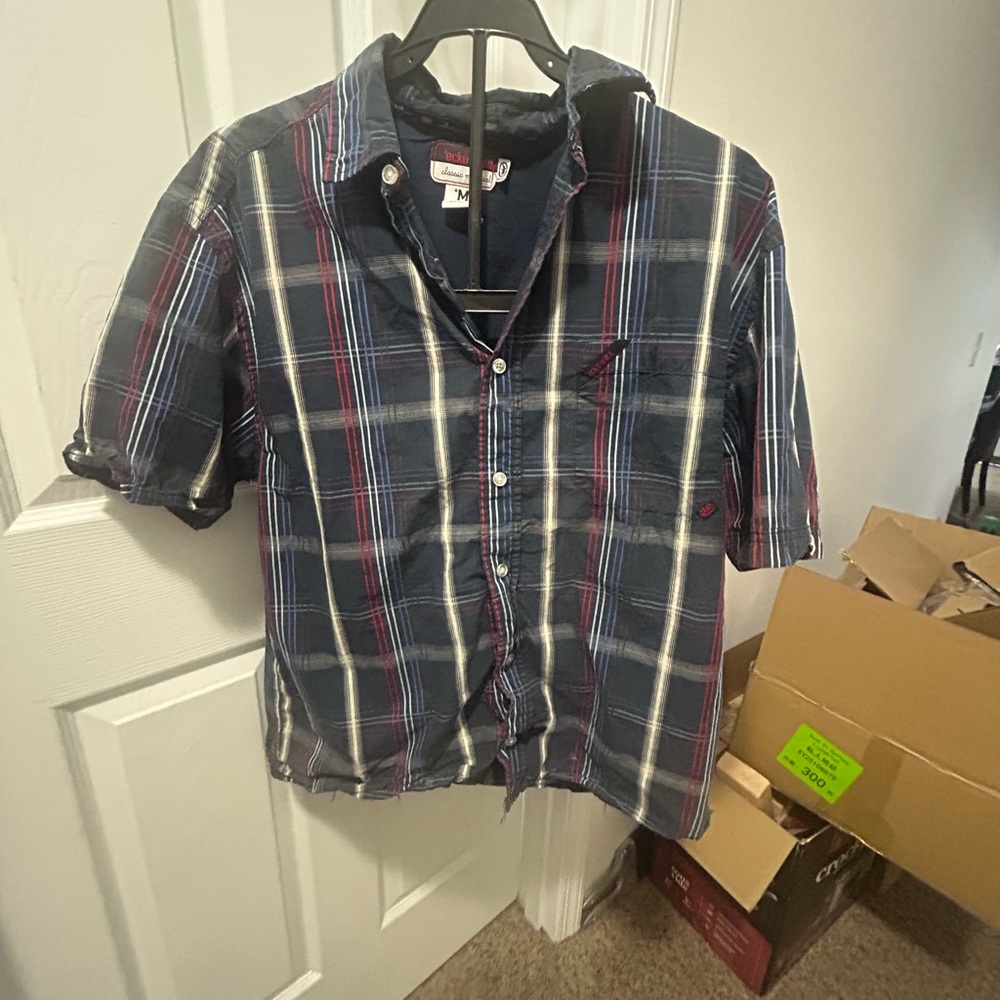 Ecko Unlimited Navy and Red Plaid Casual Shirt